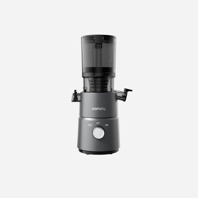 Canoly C03 compact slow juicer for sale, 2 in 1 cold press juicer for juice and nut milk, front view, grey